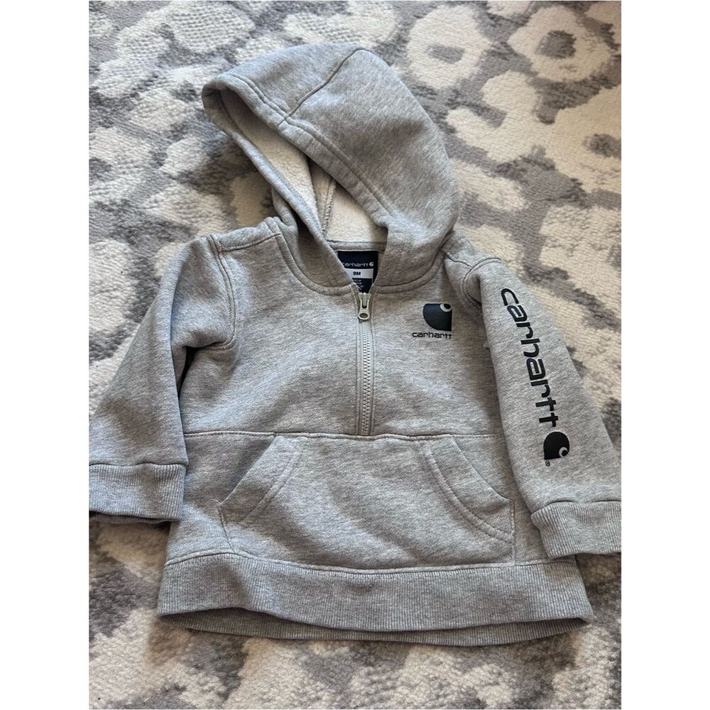 Carhartt Baby 9m Hoodie Hooded Sweatshirt Gray Black Size 9 Months Half Zip